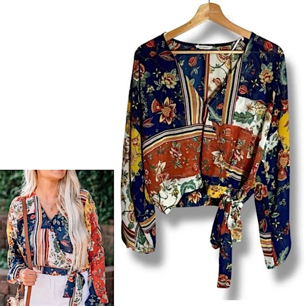 Blu Pepper Chiffon Floral Banded Dolman Top